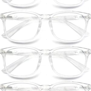 HAPJOYS Gafas de lectura transparentes para mujer, con bloqueo de luz azul, +0.50, lentes de tramposos cuadrados transparentes, paquete de 4 HAPJOYS Gafas de lectura transparentes para mujer, con bloqueo de luz azul, +0.50, lentes de tramposos cuadrados transparentes, paquete de 4