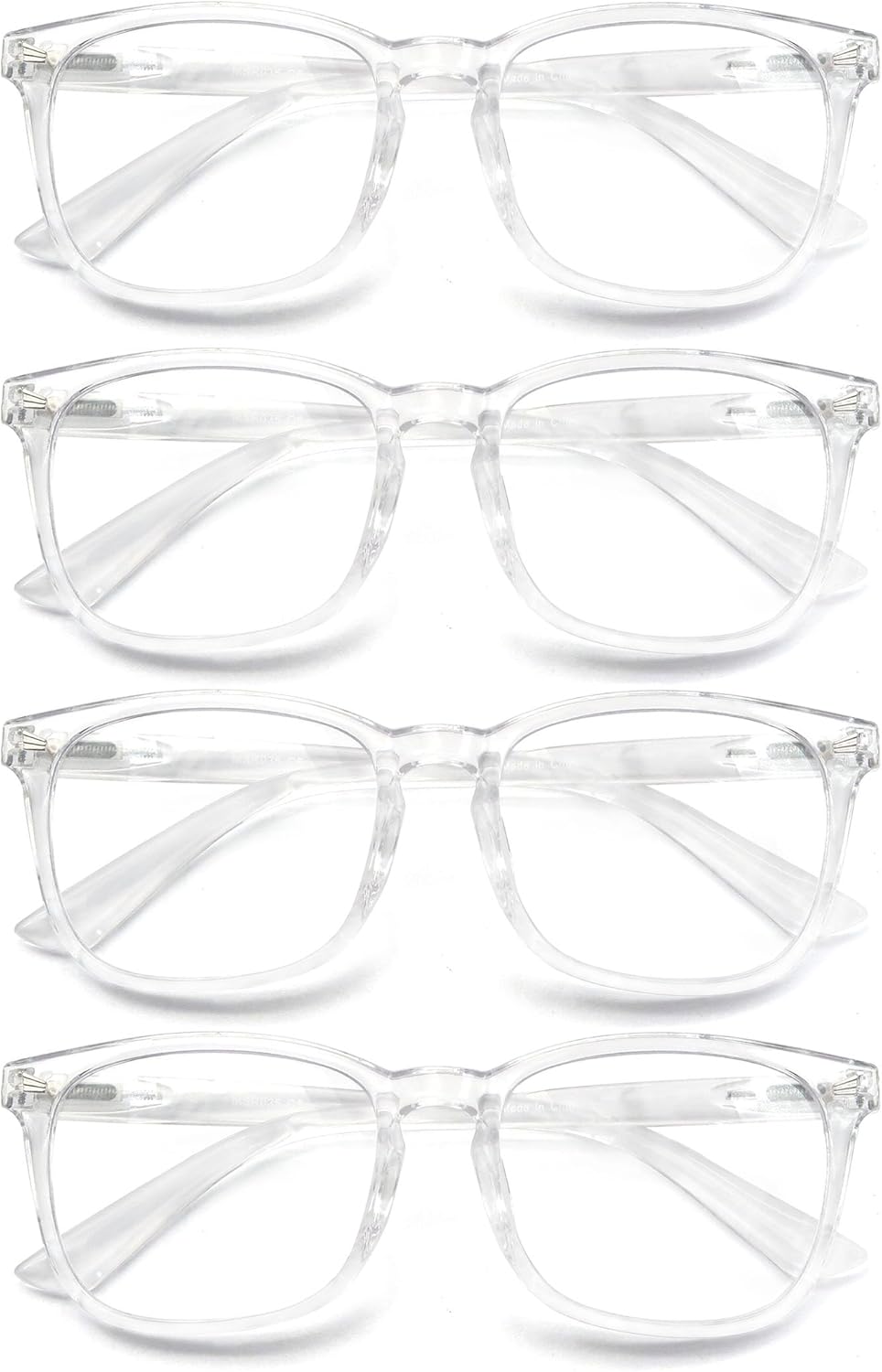 HAPJOYS Gafas de lectura transparentes para mujer, con bloqueo de luz azul, +0.50, lentes de tramposos cuadrados transparentes, paquete de 4