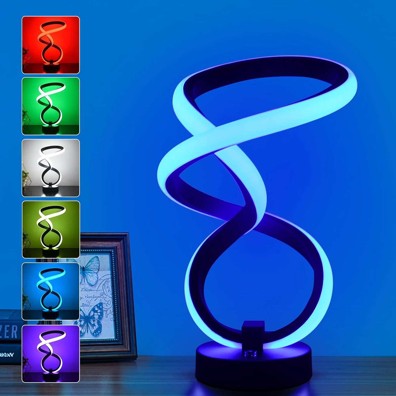AVANLO Modern Table Lamp Christmas Gifts, RGB Touch Dimmable Bedside Lamp, LED Unique Spiral Lamp for Bedroom, Cool Desk Nightstand Lamps for Living