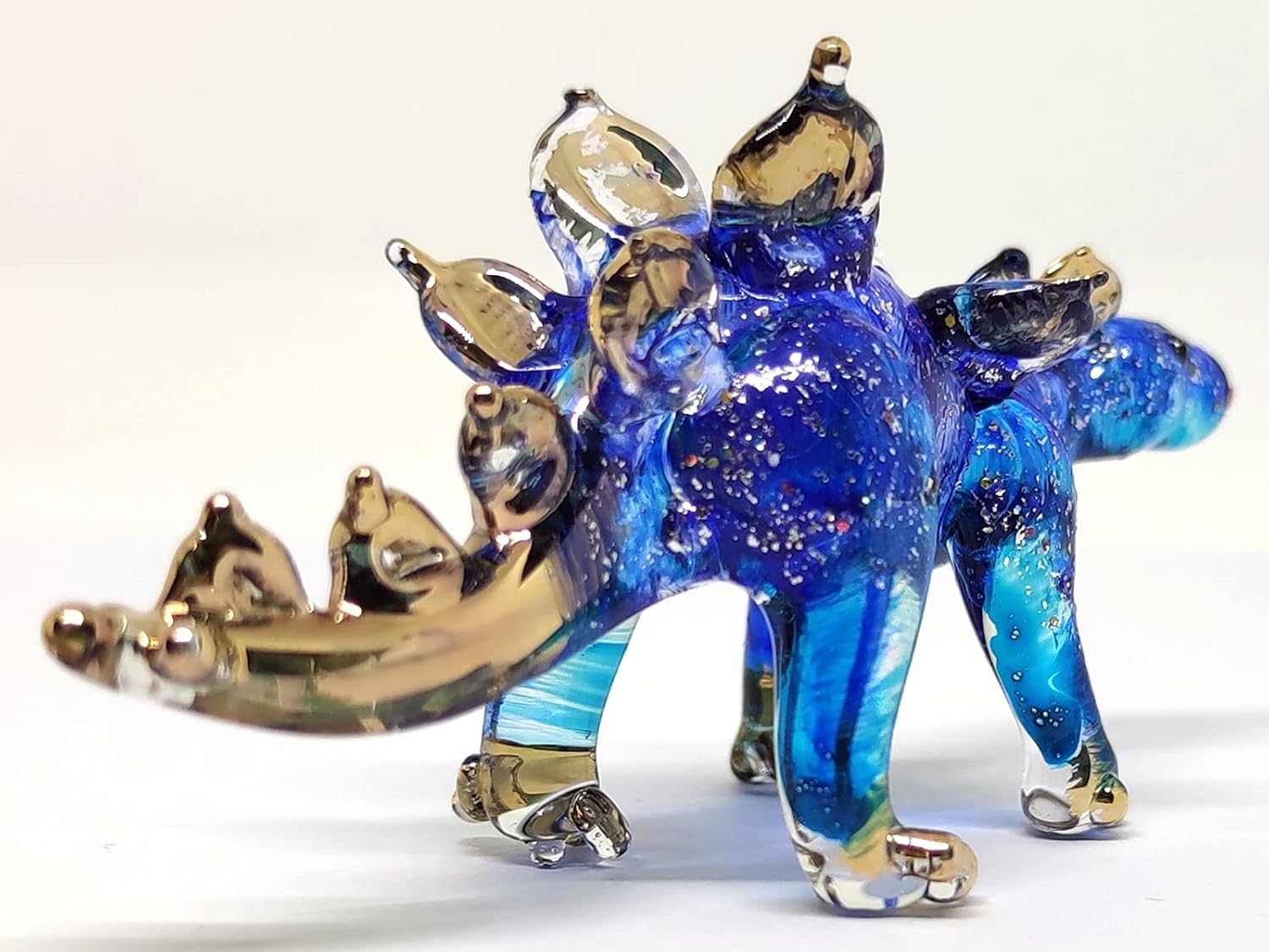 Stegosaurus – Figuras miniatura de dinosaurio soplado a mano, animales artísticos, regalo coleccionable, decoración del hogar (azul)