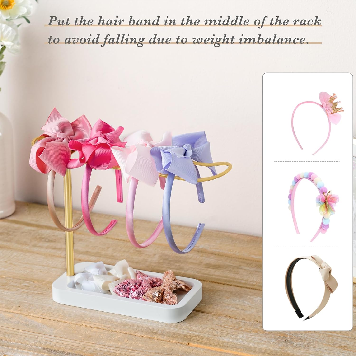 Mkono Soporte para diadema de metal, organizador de diadema dorada, organizador de accesorios para el cabello, para mujeres, adolescentes, niñas,