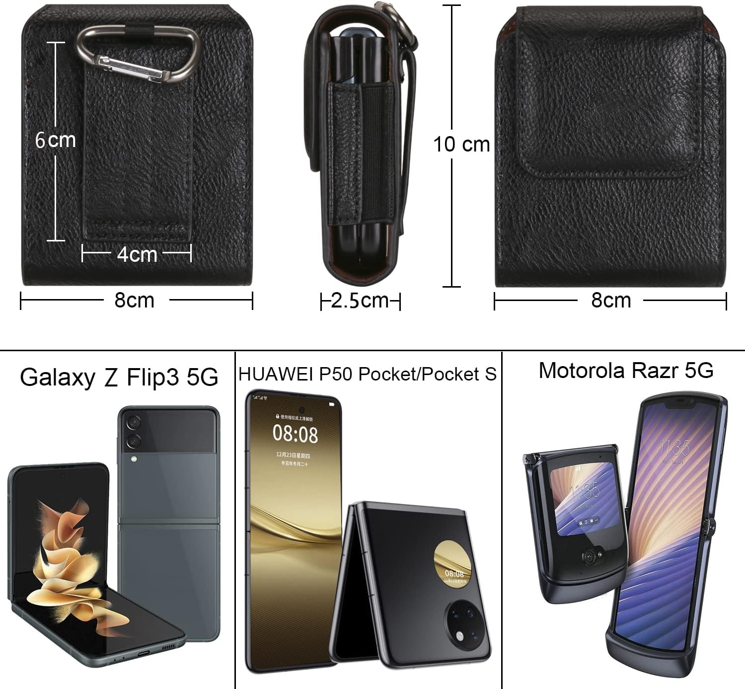 Funda de cuero sintético con clip para cinturón para Samsung Galaxy Z Flip 4 Galaxy Z Flip 3 5G Z Flip 5G Z Flip 5G Z Flip 5G Z FlipMotorola Moto