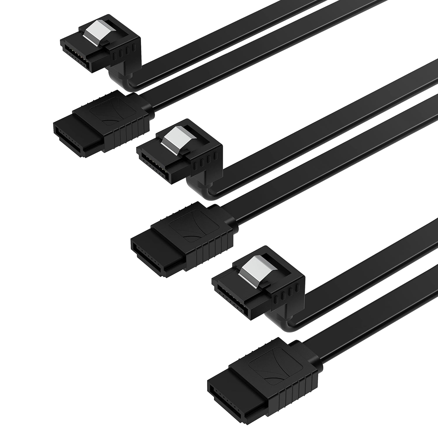 SABRENT Cable de datos SATA III (6 Gbits) en ángulo recto con pestillo de bloqueo para unidades HDDSSDCD y DVD (paquete de 3 unidades de 20