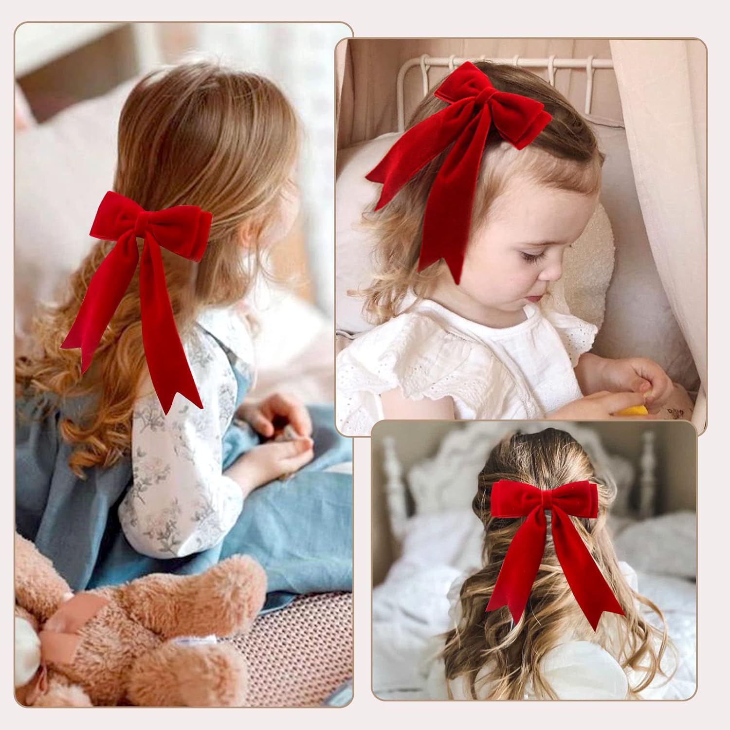 4 lazos de terciopelo para el cabello para niñas, pinzas para el cabello rojo, lazos largos para cola de caballo, accesorios para el cabello para