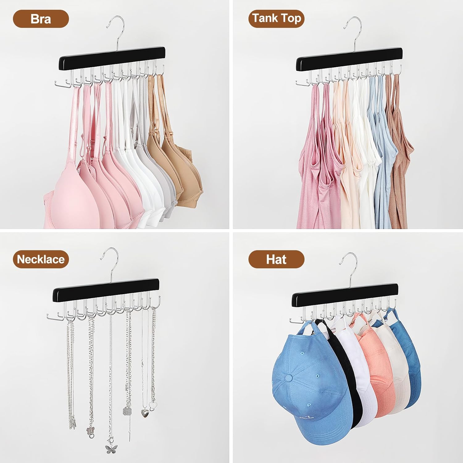 TOPIA HANGER Percha de amarre de cinturón 2 en 1 para armario Max 30 cinturones con capacidad de 30 lazos, 20 ganchos para atar cinturones, colgador