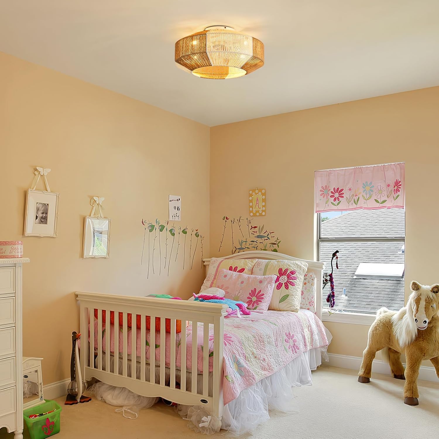 ainqiant Ventiladores de techo boho de montaje empotrado de 20 pulgadas con luces, ventilador de techo enjaulado de ratán con luz y control remoto,