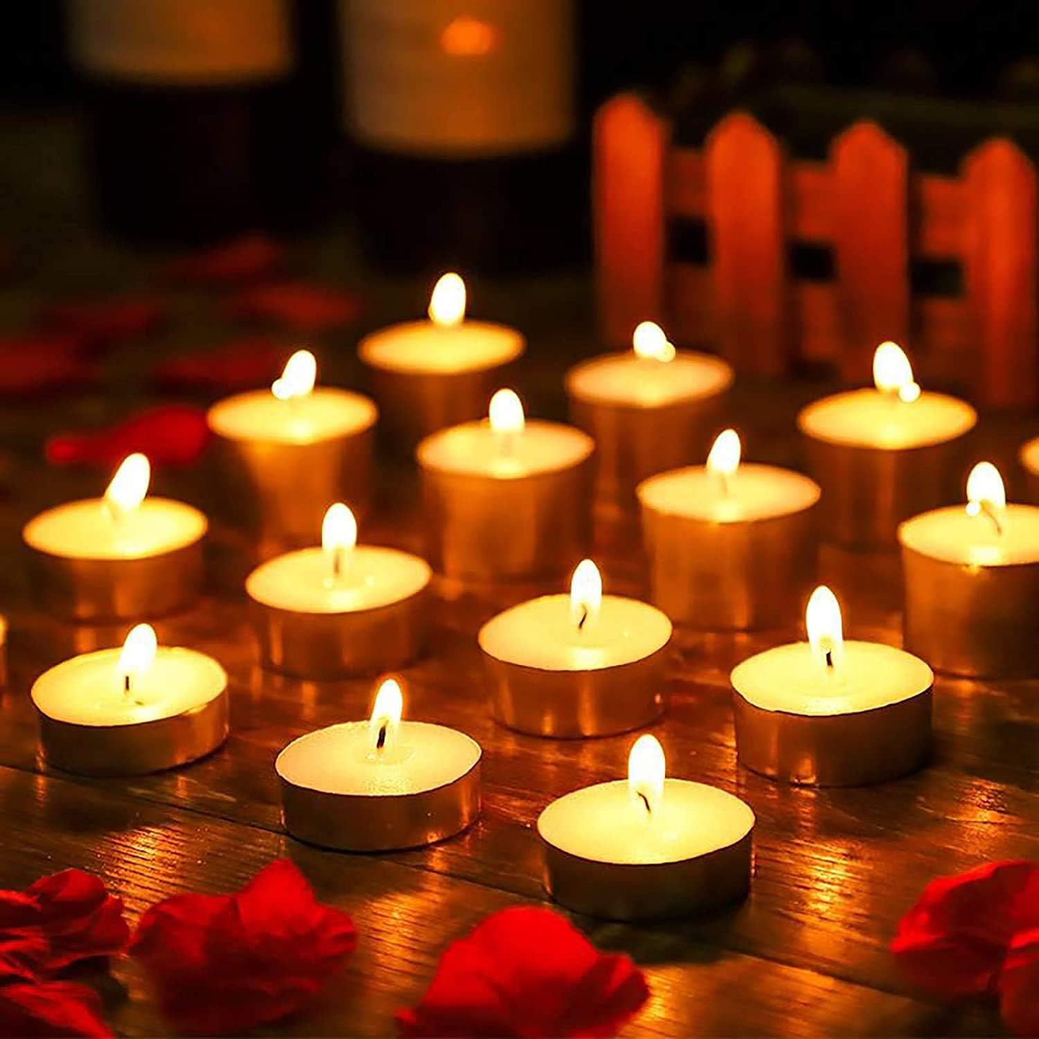 OUO Velas de té, paquete de 50 velas sin humo, velas pequeñas, sin goteo y de larga duración para estado de ánimo, cenas, paredades, hogar,