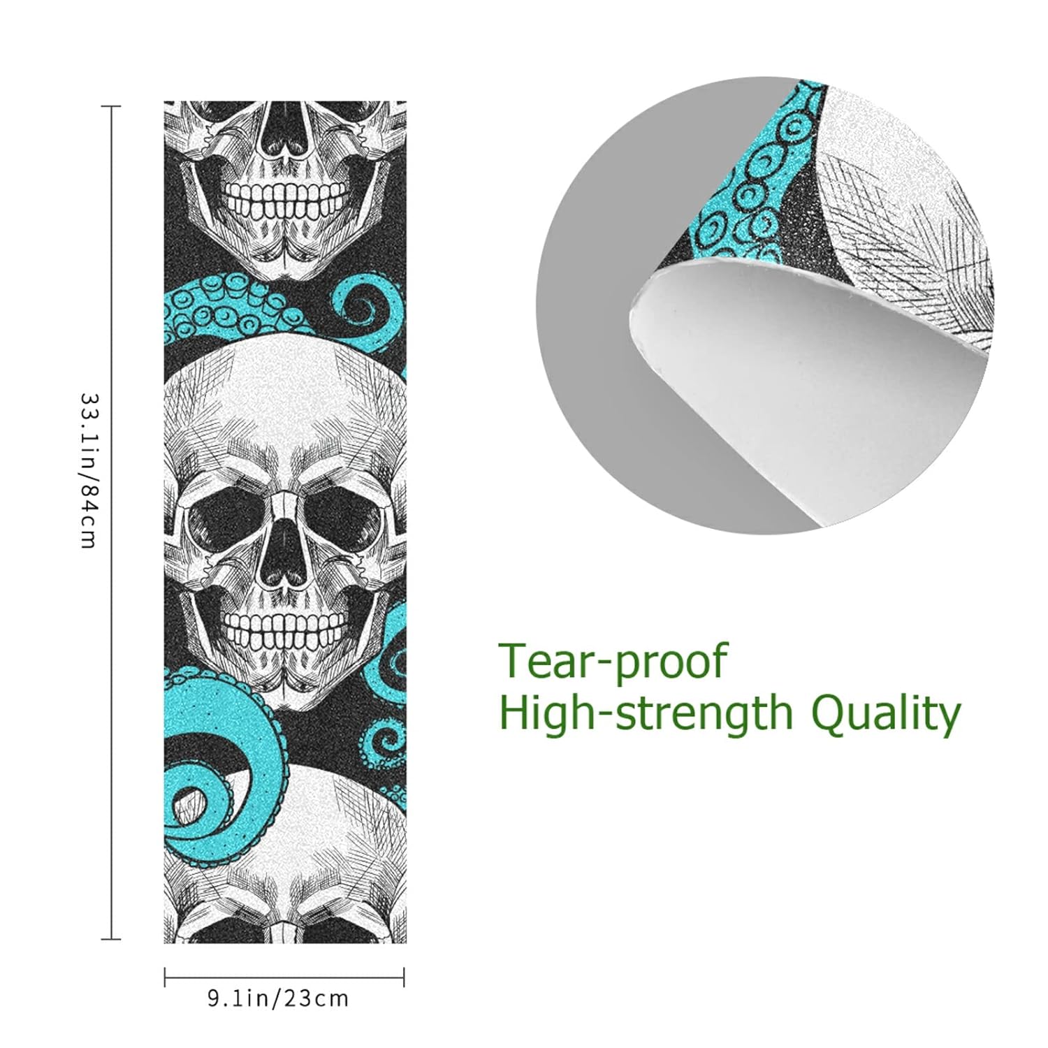 Cinta adhesiva de papel de lija para patineta con diseño de calaveras y pulpos, impermeable, resistente al desgaste