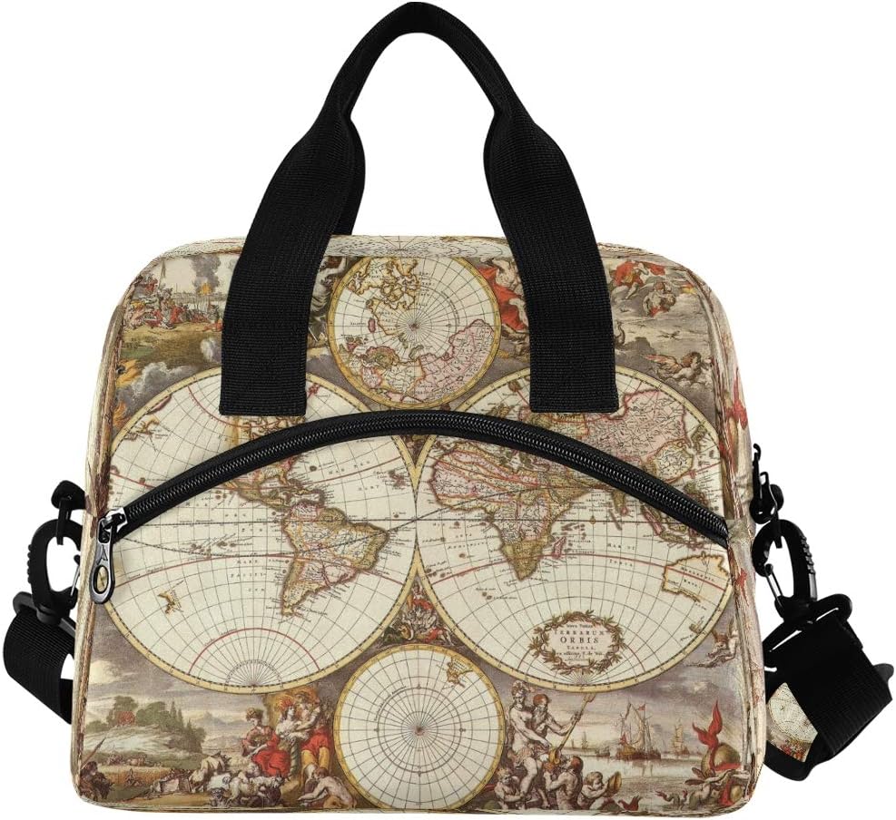 Bolsa de almuerzo con diseño de globo y mapa del mundo, organizador aislante, impermeable, para hombres y mujeres, bolso de mano, correa ajustable