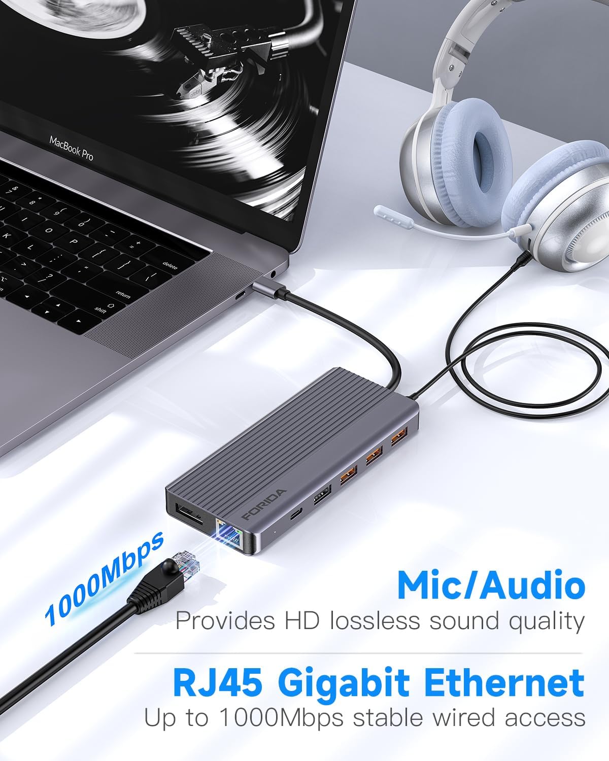 Estación de acoplamiento USB C 3 monitores, 13 en 1 USB C Muliport Hub con 2 HDMI 4K 60Hz y 1 DisplayPort (4K 60Hz), 100W PD, 3* USB 3.2, 1* USB