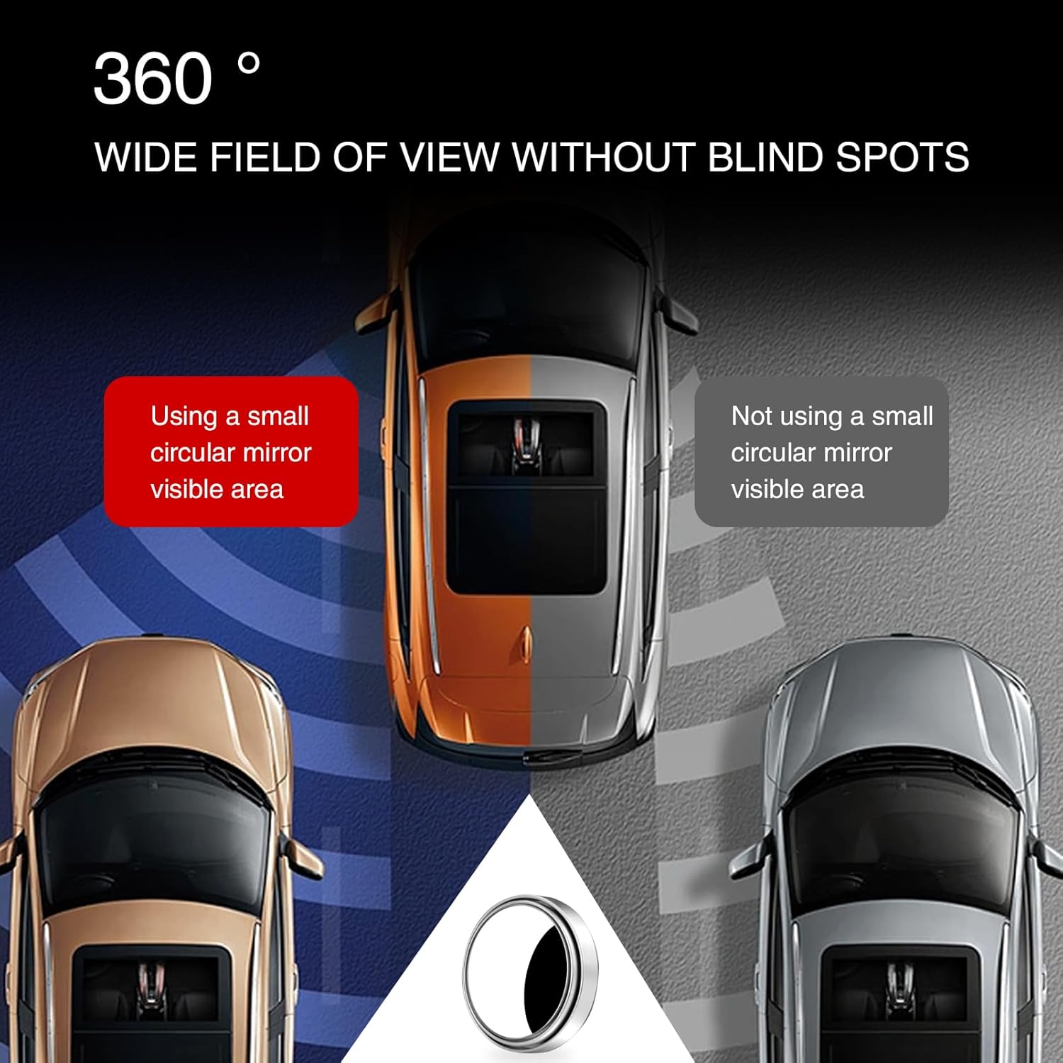 2 espejos de punto ciego para automóvil, 0.6 x 2.1 pulgadas, espejos retrovisores convexos ajustables de vidrio HD de 360 grados, espejo auxiliar
