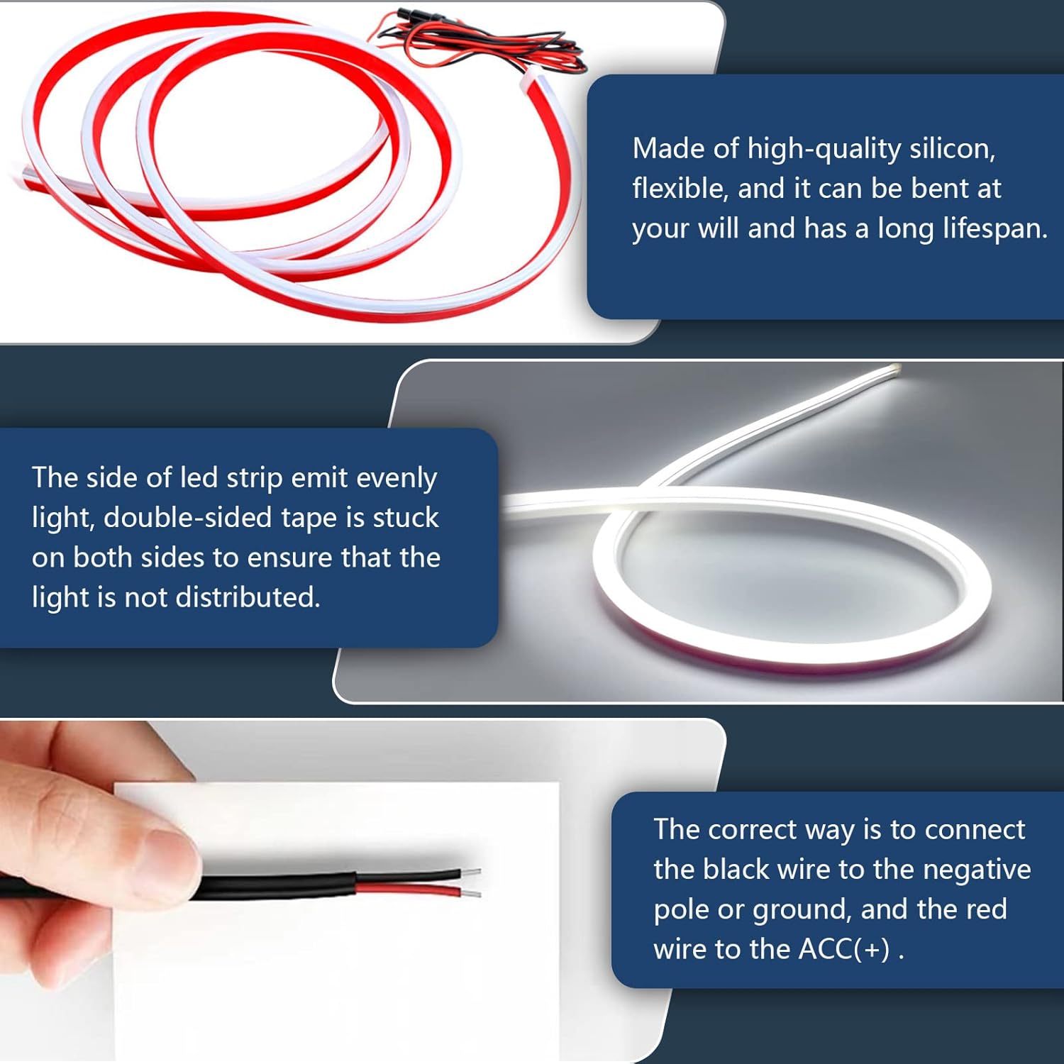 GZRUICA Tira de luz para capó de automóvil, 70 pulgadas, tira de luces LED blancas para capó, flexible, impermeable, escaneo dinámico DC12V, luces