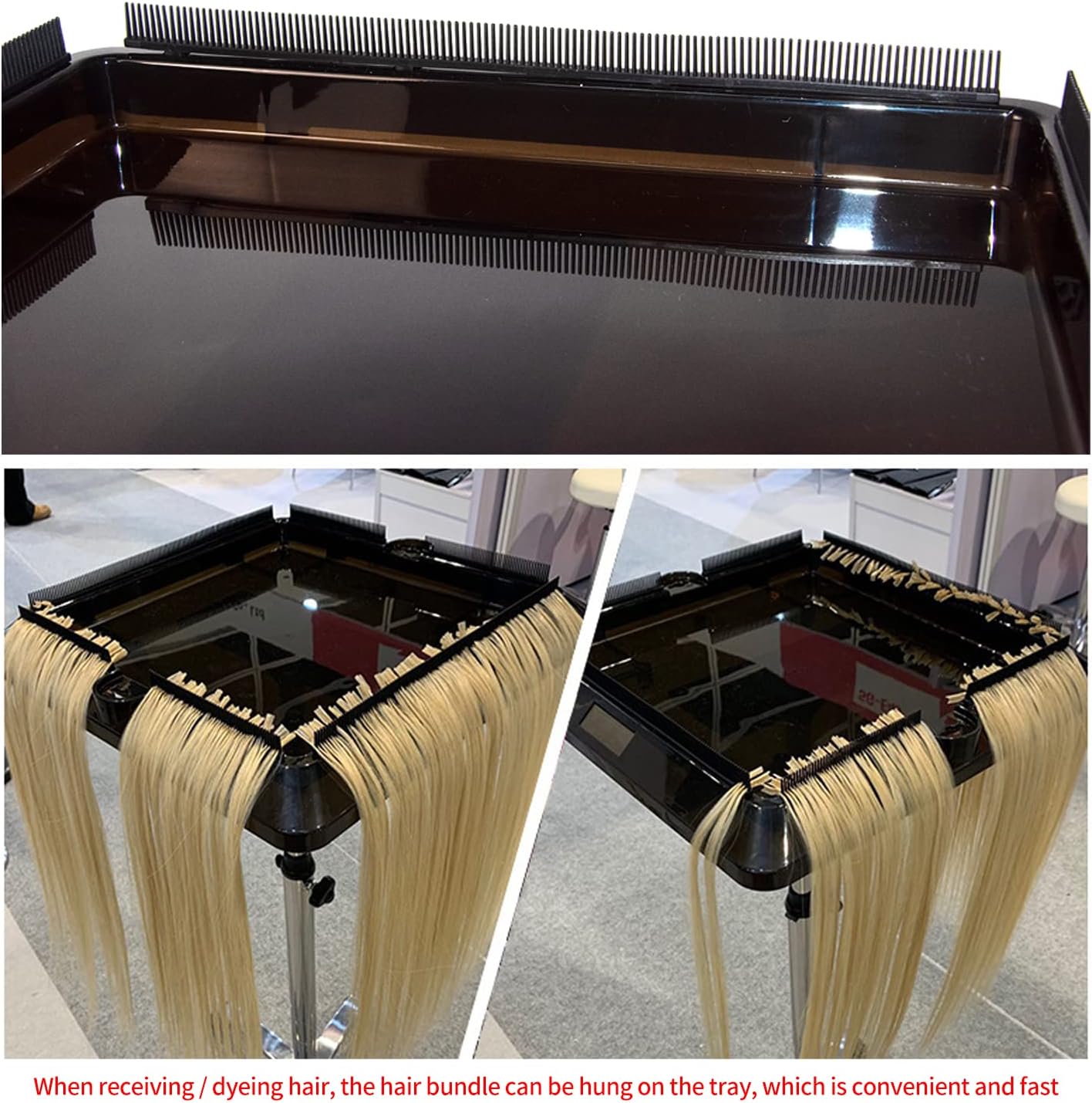 yeshine Bandeja de herramientas de extensión de cabello, carrito para estilista, bandeja de salón rodante mejorada, bandeja de aluminio ajustable en