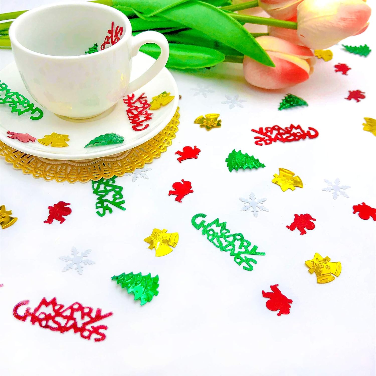 Confeti de Navidad  Gránulos de confeti con purpurina para decoración de mesa de fiesta de Navidad  Suministros de fiesta festiva de Papá Noel