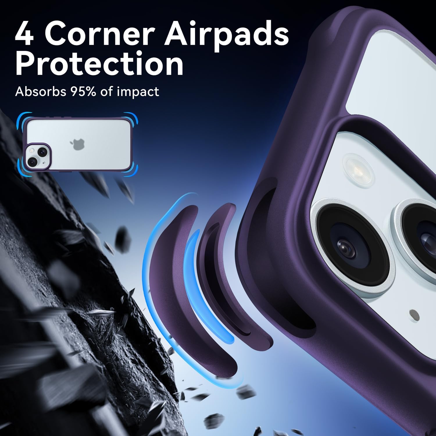 Mkeke Funda para iPhone 15, No amarillenta Protección contra caídas de grado militar Fundas transparentes para Apple iPhone 15 con parachoques a