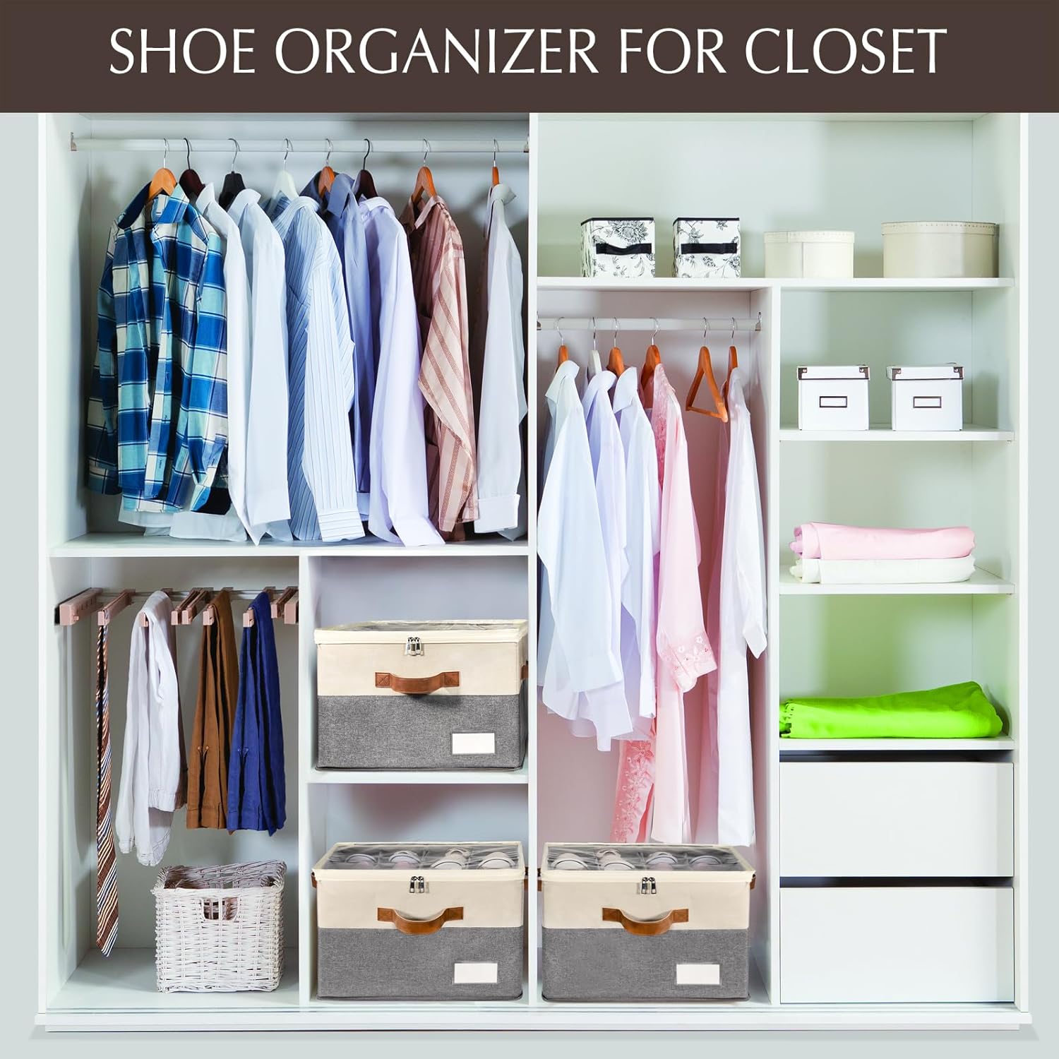 Organizador de zapatos para armario, contenedores de almacenamiento ajustables para zapatos, grandes contenedores plegables de almacenamiento de