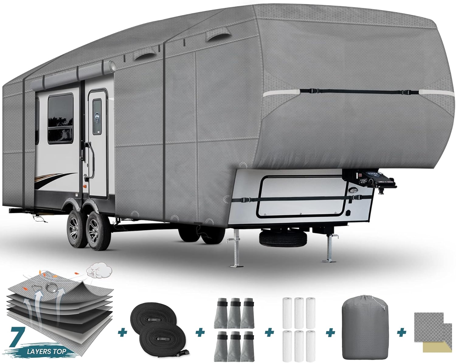 Funda para autocaravana de 5 rueda de 26 a 29 pies, cubierta de cámper, resistente al agua con 2 correas extra resistentes al viento