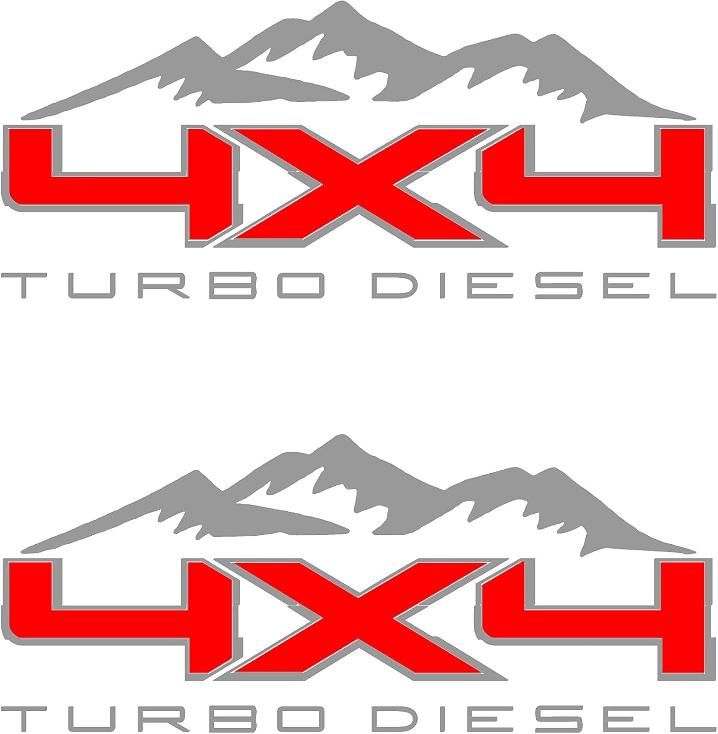 4X4 Turbo Diesel Mountain Bedside Vinyl Decal for Ford Trucks Red with Silver Outline