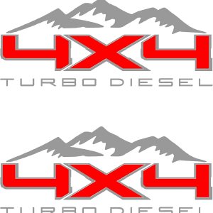 4X4 Turbo Diesel Mountain Bedside Vinyl Decal for Ford Trucks Red with Silver Outline 4X4 Turbo Diesel Mountain Bedside Vinyl Decal for Ford Trucks Red with Silver Outline