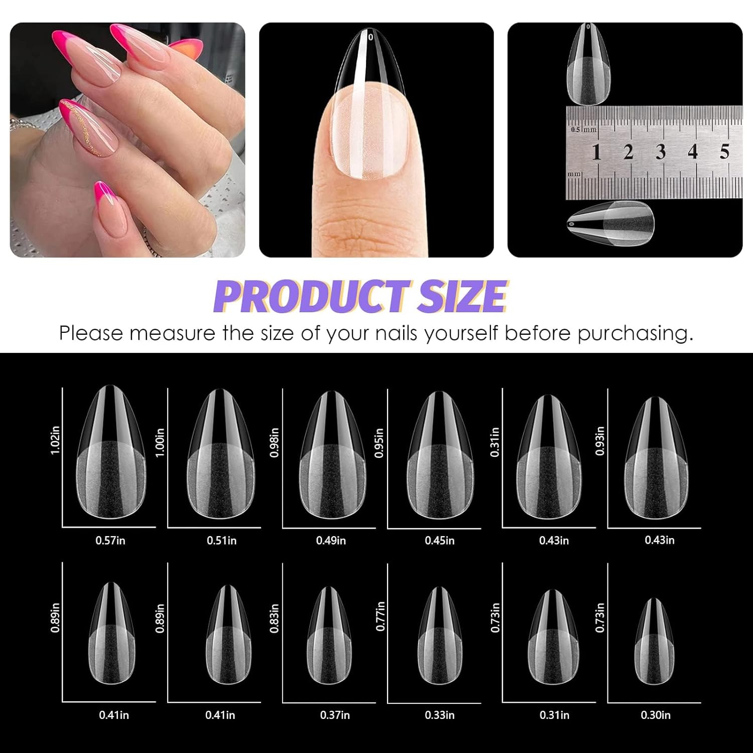 240 puntas de uñas de almendra medianas, uñas de almendra preformadas medio mate, uñas postizas de gel para extensiones de uñas para el hogar,