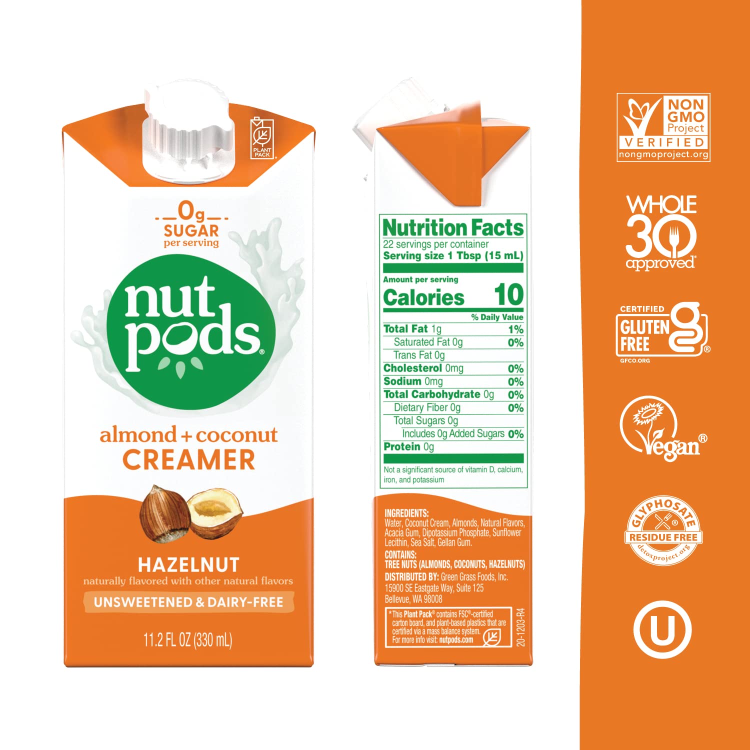 nutpods Crema de avellanas – Crema sin azúcar sin lácteos hecha de almendras y cocos – Crema keto, Whole30, sin gluten, sin OMG, vegana, sin azúcar,
