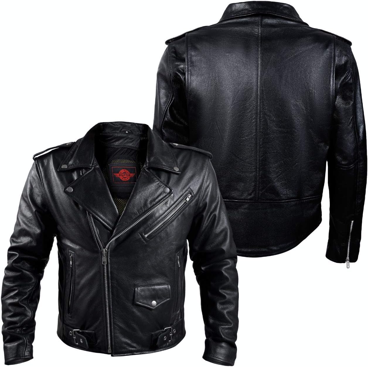 Alpha – Chaqueta de cuero negro para motocicleta con protección para hombre, modelo Brando Cafe Racer, para 4 estaciones, con transporte oculto