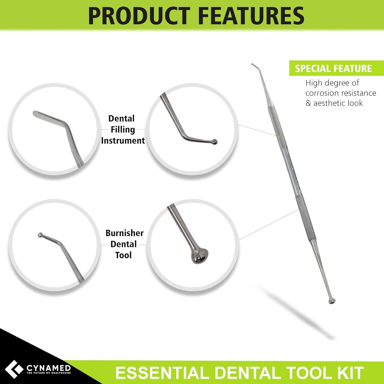 Cynamed Kit de herramientas dentales esenciales de acero inoxidable de alta calidad, kit de cuidado bucal higiénico, raspador dental, sarro,