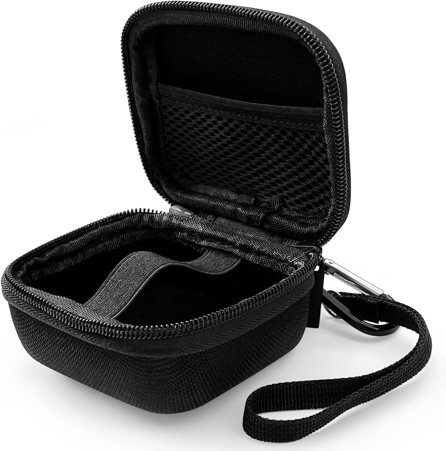 Geiomoo Estuche rígido para auriculares EVA, cubierta de almacenamiento portátil con mosquetón y correa (negro)