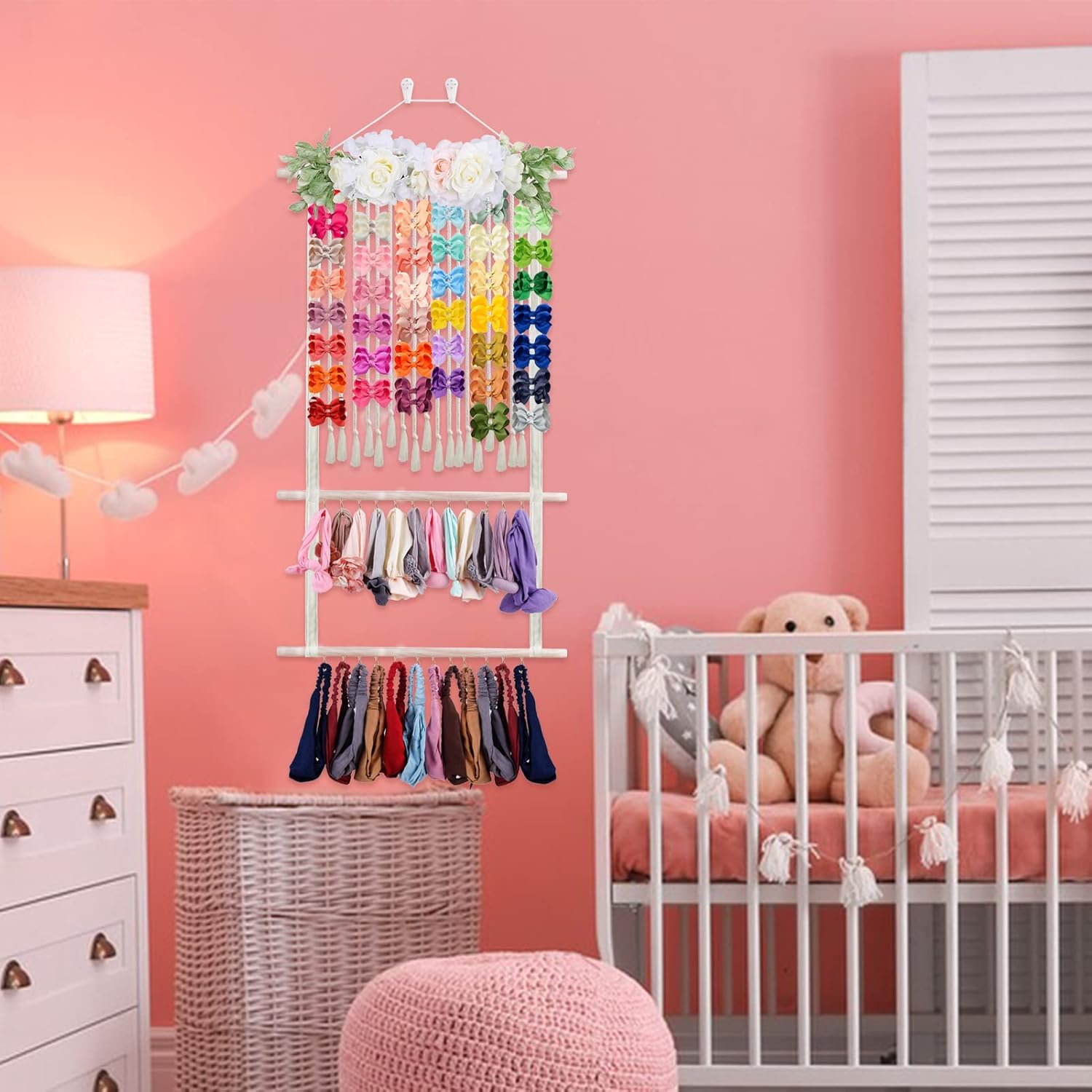 OOSAKU Soporte para diadema para niñas, accesorios para el cabello de bebé, organizador de almacenamiento para colgar en la pared, decoración para