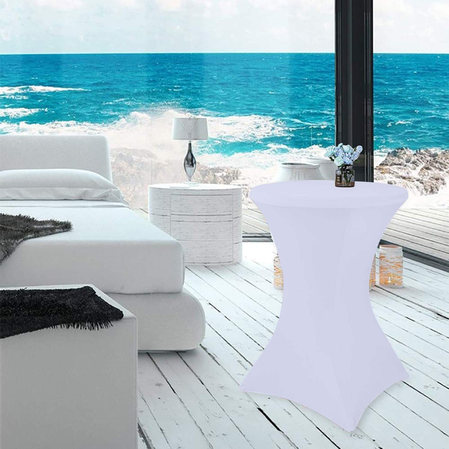 Reliancer Mantel redondo para mesas de cóctel plegables de elastano ajustado a la mesa de 4 vías para fiestas al aire libre, exhibición, DJ,