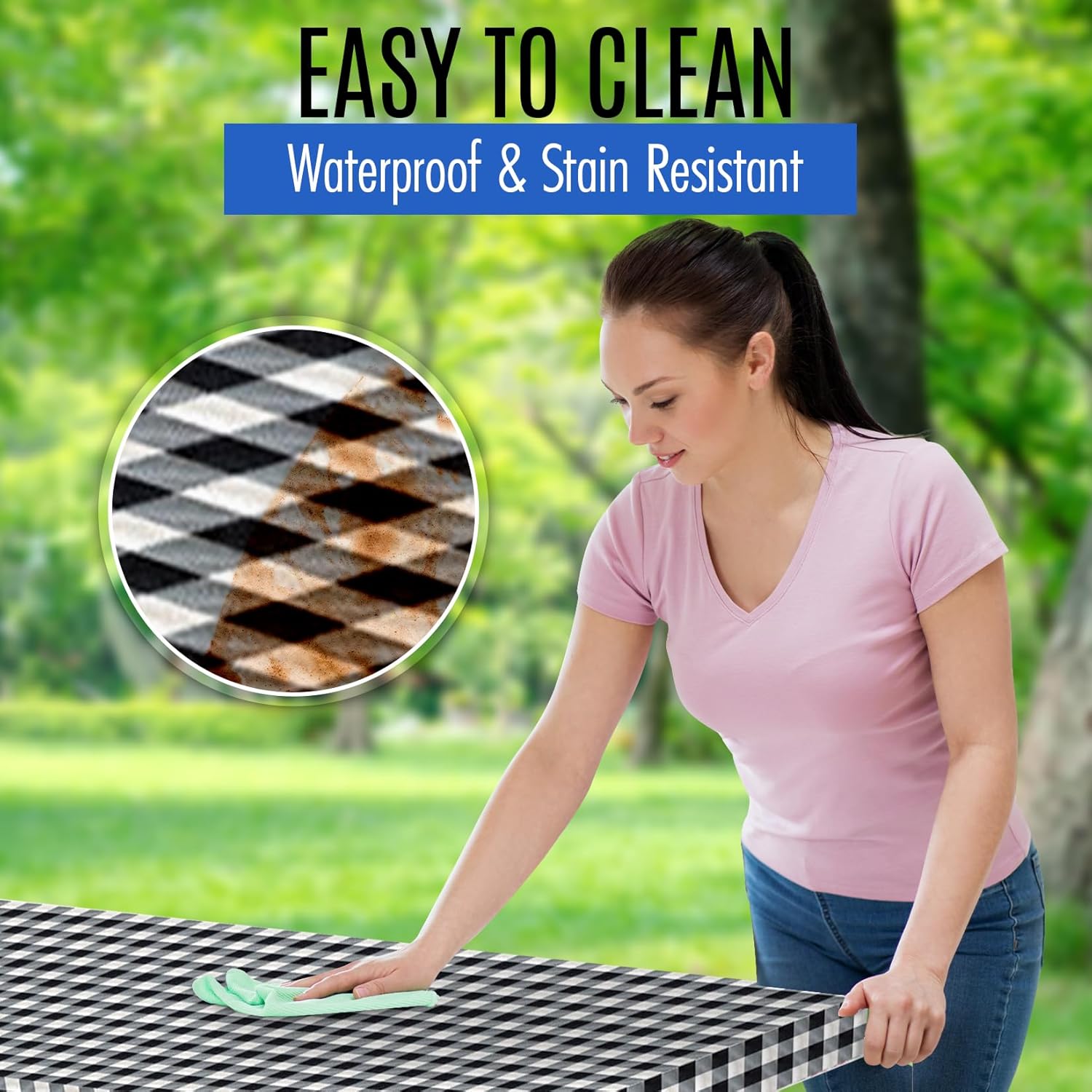 Funda de mesa de picnic de alta calidad con fundas de banco, fundas de vinilo ajustables para mesa de picnic con accesorios elásticos de campamento