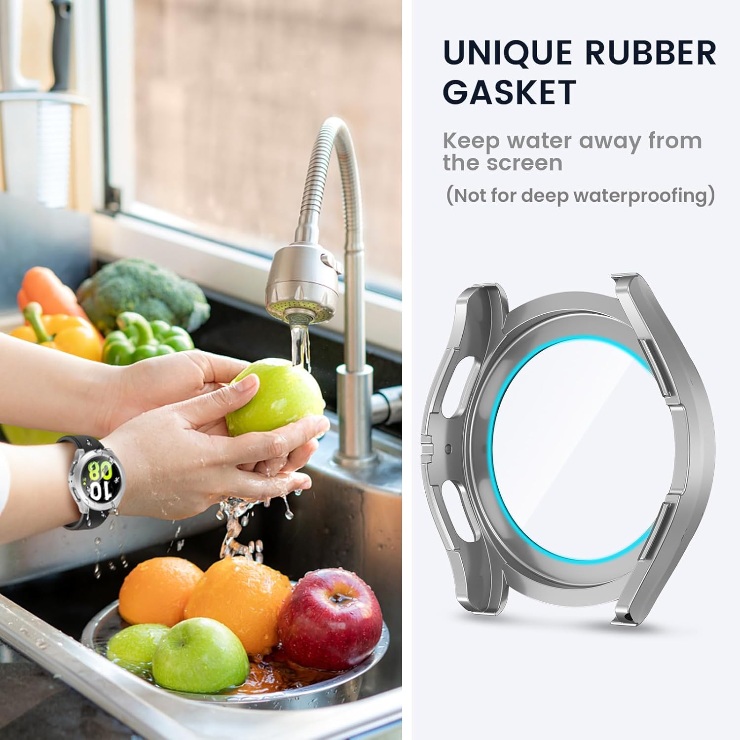 Tensea Funda protectora de pantalla impermeable para Samsung Galaxy Watch 5 2022 y 4 2021 de 1.575 pulgadas (1.575 in), funda protectora de
