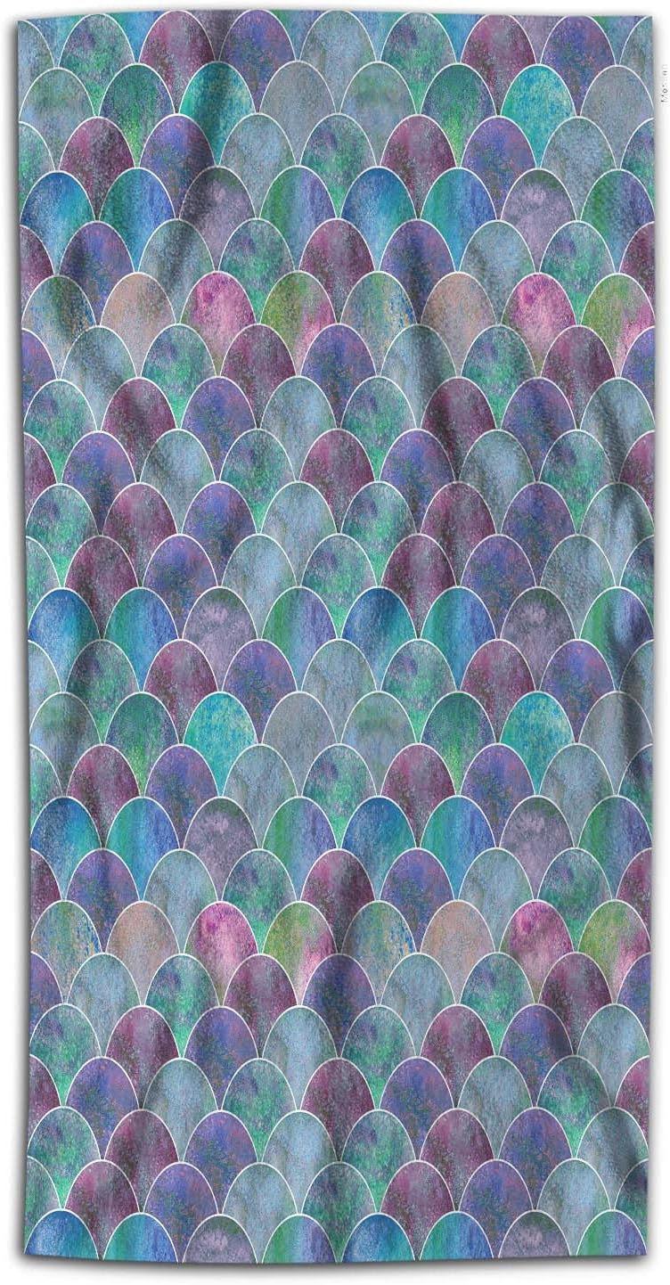 Wondertify Toalla de mano con escamas de sirena, diseño de olas oceánicas, toallas de mano japonesas color verde azulado morado para baño, toallas