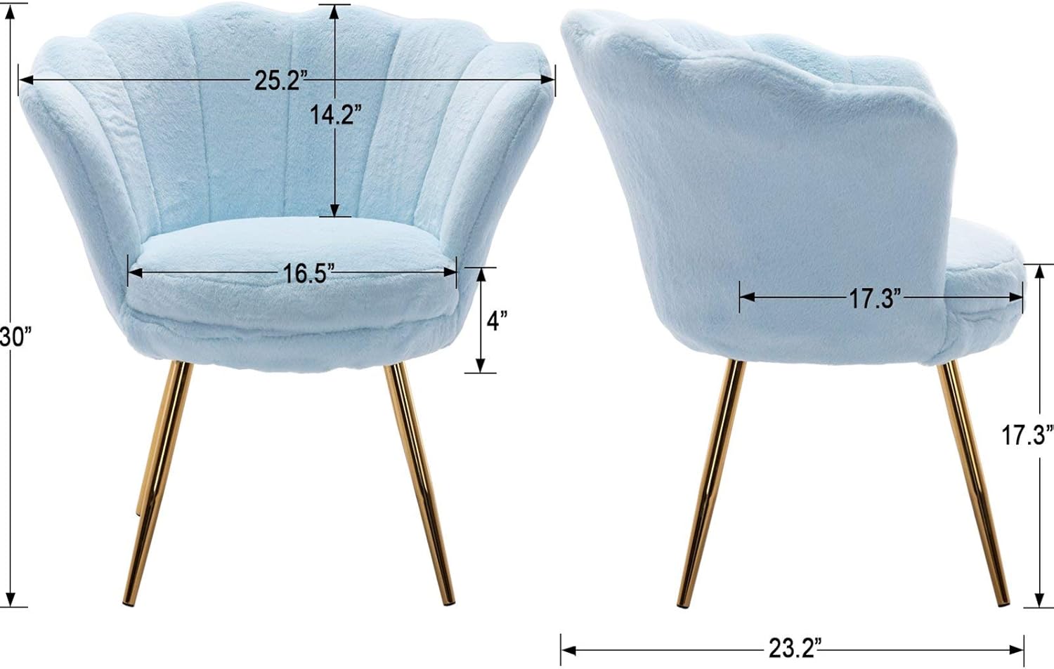 Wahson Silla tapizada de piel sintética de felpa, cómoda silla de tocador de microfibra moderna de mediados de siglo con patas doradas, silla de