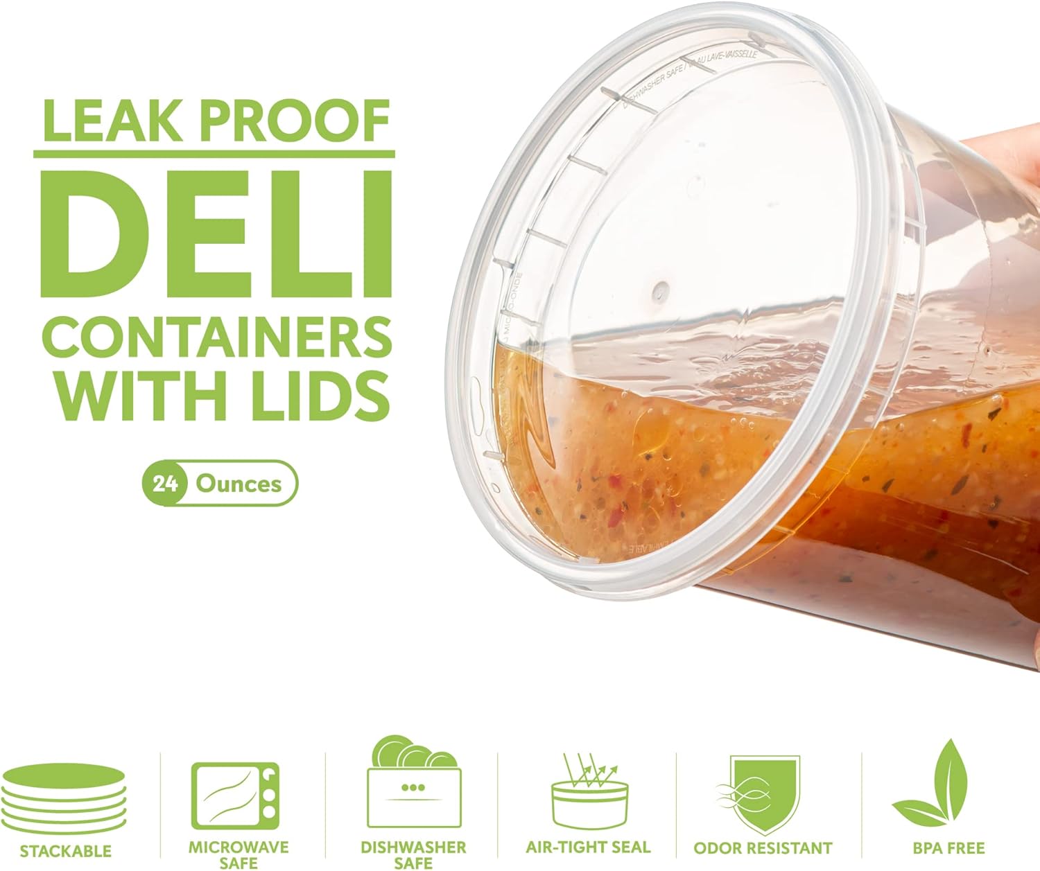 Elegant Disposables 24 onzas  24 juegos de recipientes de plástico para almacenamiento de alimentos con tapas flexibles herméticas para microondas,