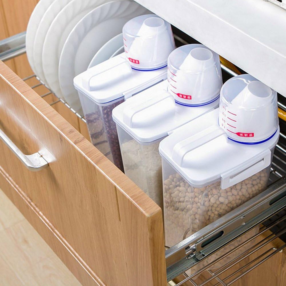 Juego de recipientes de almacenamiento de alimentos con tapa, plástico sin BPA para cocina y despensa, organizador hermético portátil para arroz,