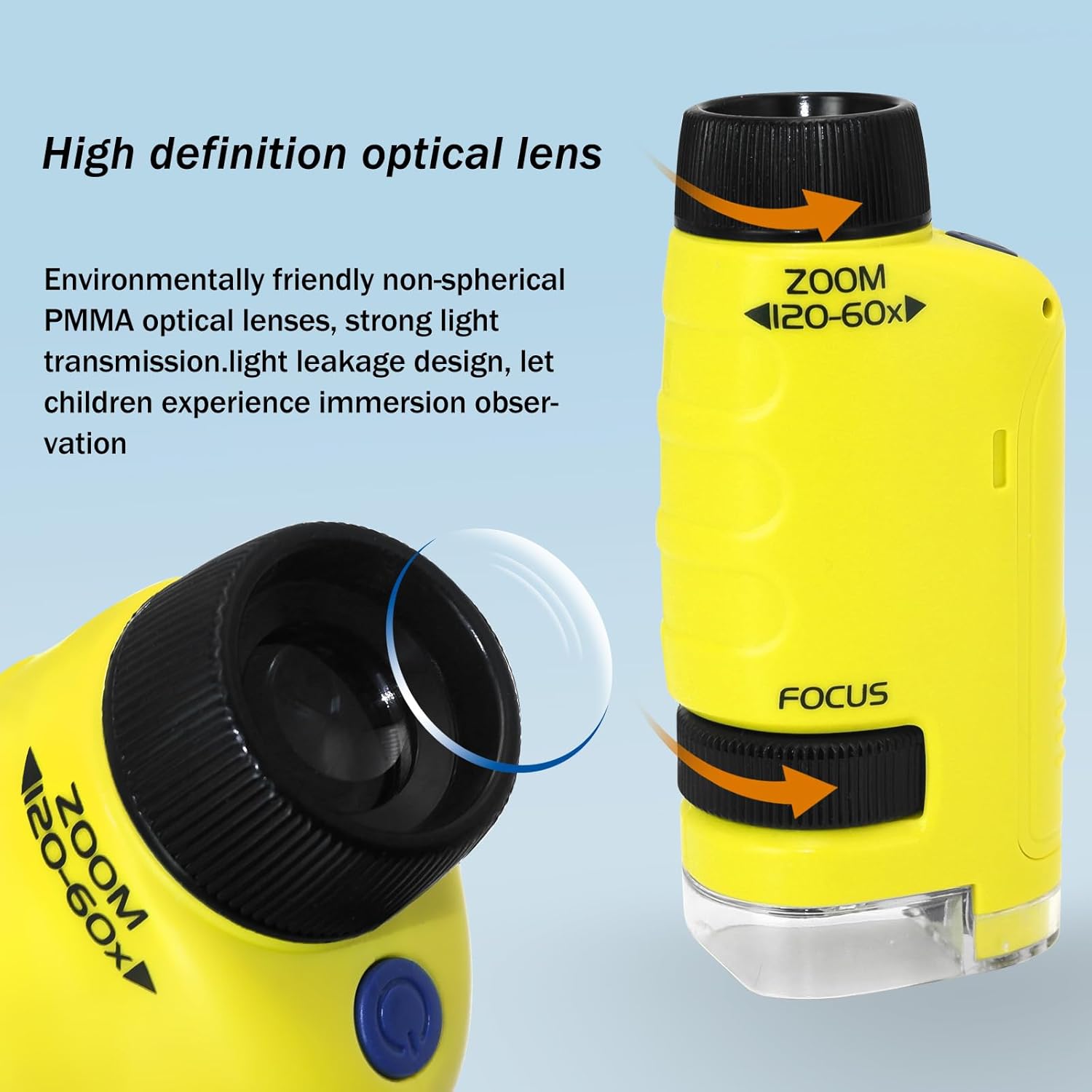 Liayozl Miniscopio para niños, microscopio de bolsillo portátil con luces LED, microscopio de bolsillo de mano para niños, estudiantes, adultos,