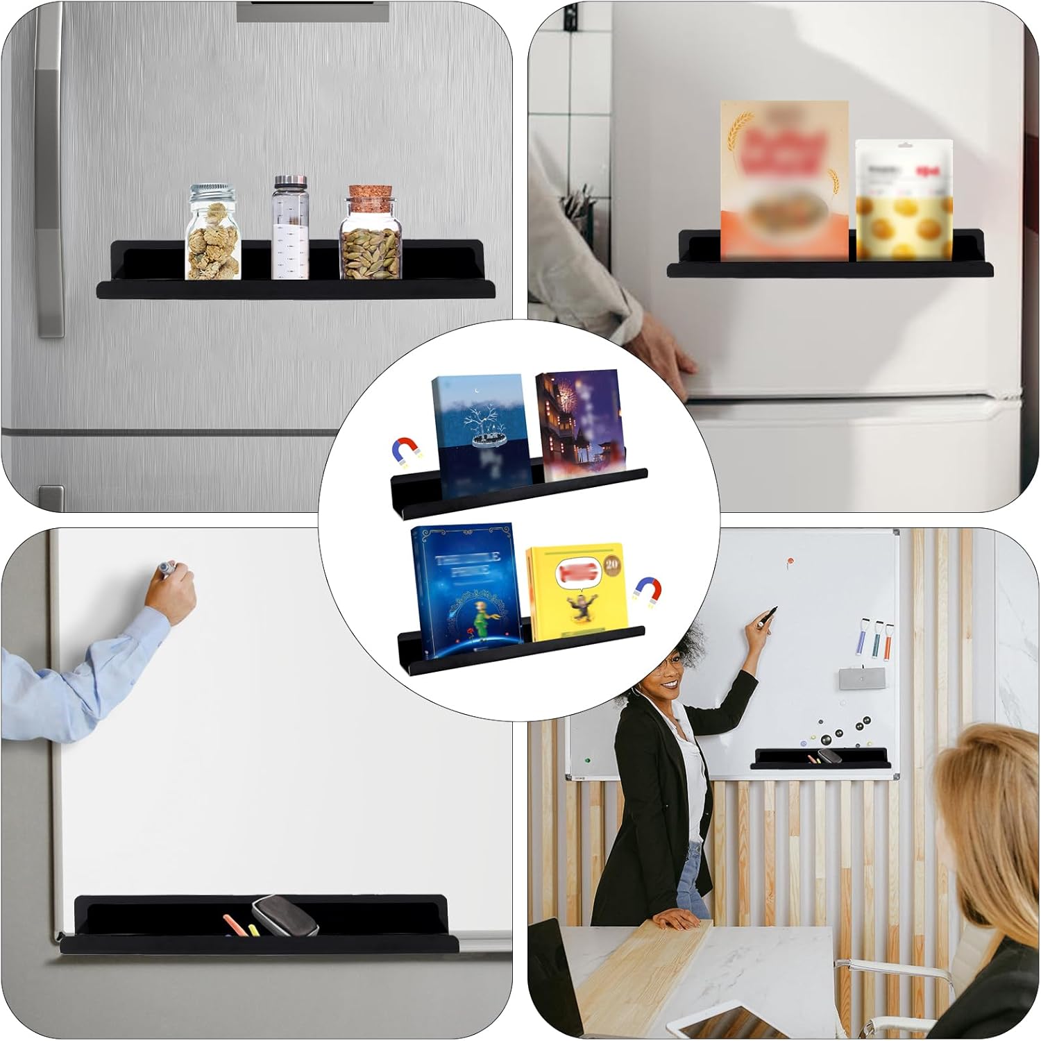 Estantería magnética para libros, 2 unidades, pizarra blanca de 17 pulgadas, estante magnético de acrílico para profesores de refrigerador de aula,