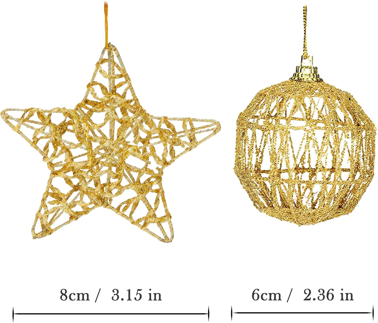 Juego de 18 piezas de adornos dorados de estrella para árbol de Navidad de 4 pulgadas, juego de decoración de árbol de Navidad con purpurina dorada