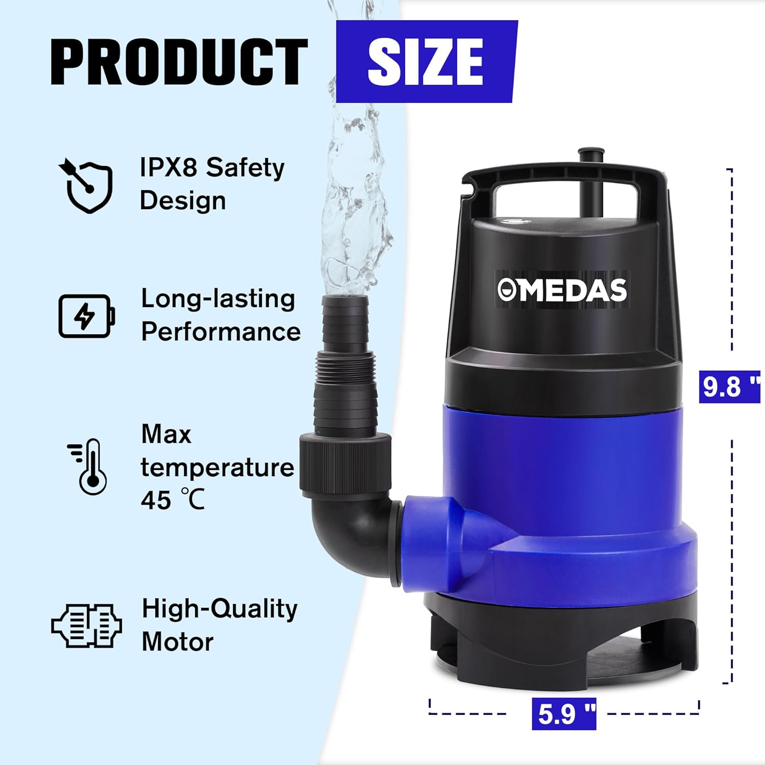 MEDAS 1HP 3434 GPH Bomba de sumidero sumergible limpiasucia bomba de agua portátil con cable de 16.4 pies para piscina, jardín, sótano, tina,