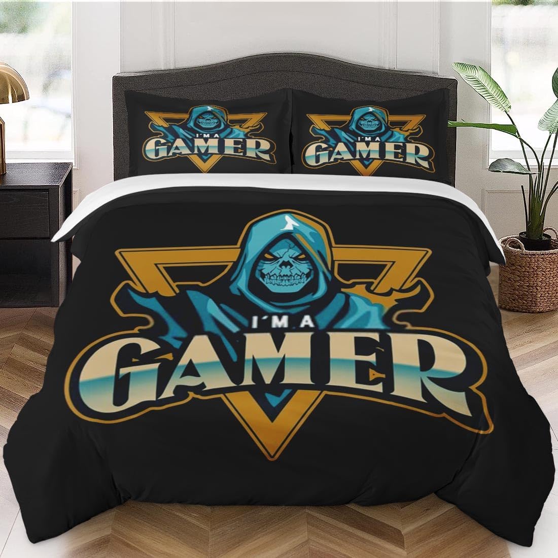 Funda de edredón tamaño Queen, juego de ropa de cama vintage con cierre de cremallera para niños y adultos, funda de edredón de juegos de calavera