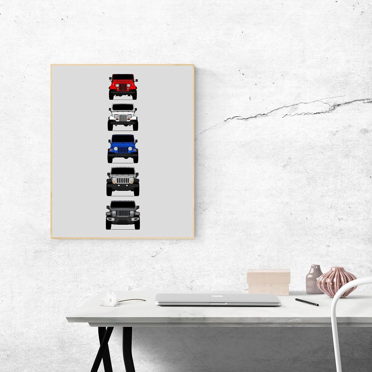 Jeep Wrangler Generations Inspired Car Poster – Handmade Print of CJ, YJ, TJ, JK, JL – American, 17×22″ Metallic Print (Unframed) – Perfect Gift for