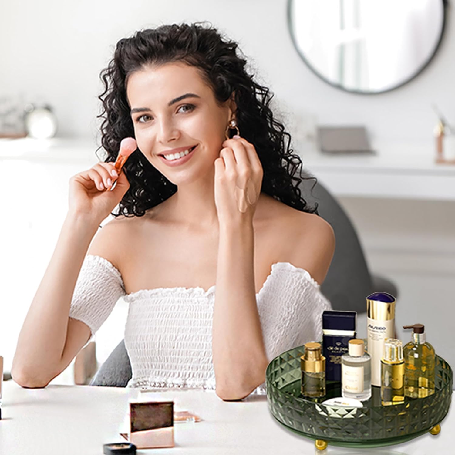 Organizador de maquillaje giratorio 360 para tocador, organizador de almacenamiento de maquillaje cosmético, soporte de maquillaje grande,