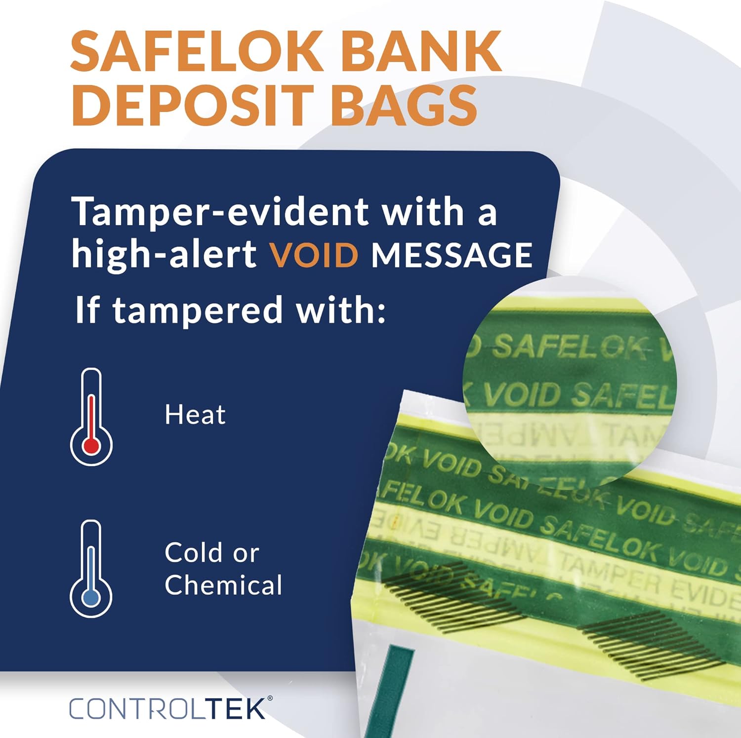 ControlTek SafeLok 585088 – Bolsa de 500 unidades, transparente con bolsillo, 500 bolsas de depósito a prueba de manipulaciones, bolsillo exterior