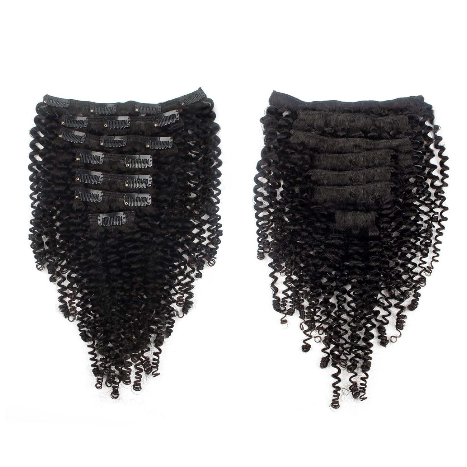 Extensiones de cabello rizado con clip, doble trama, grueso, cabeza completa, color negro natural, 100 % cabello humano virgen Remy, para mujeres