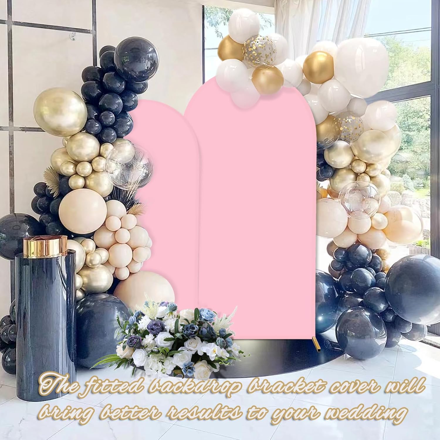 Cubierta de fondo de arco de elastano, rosa, 2 lados, se adapta a 3.3 x 6.6 pies, para bodas, baby shower, decoración de banquetes