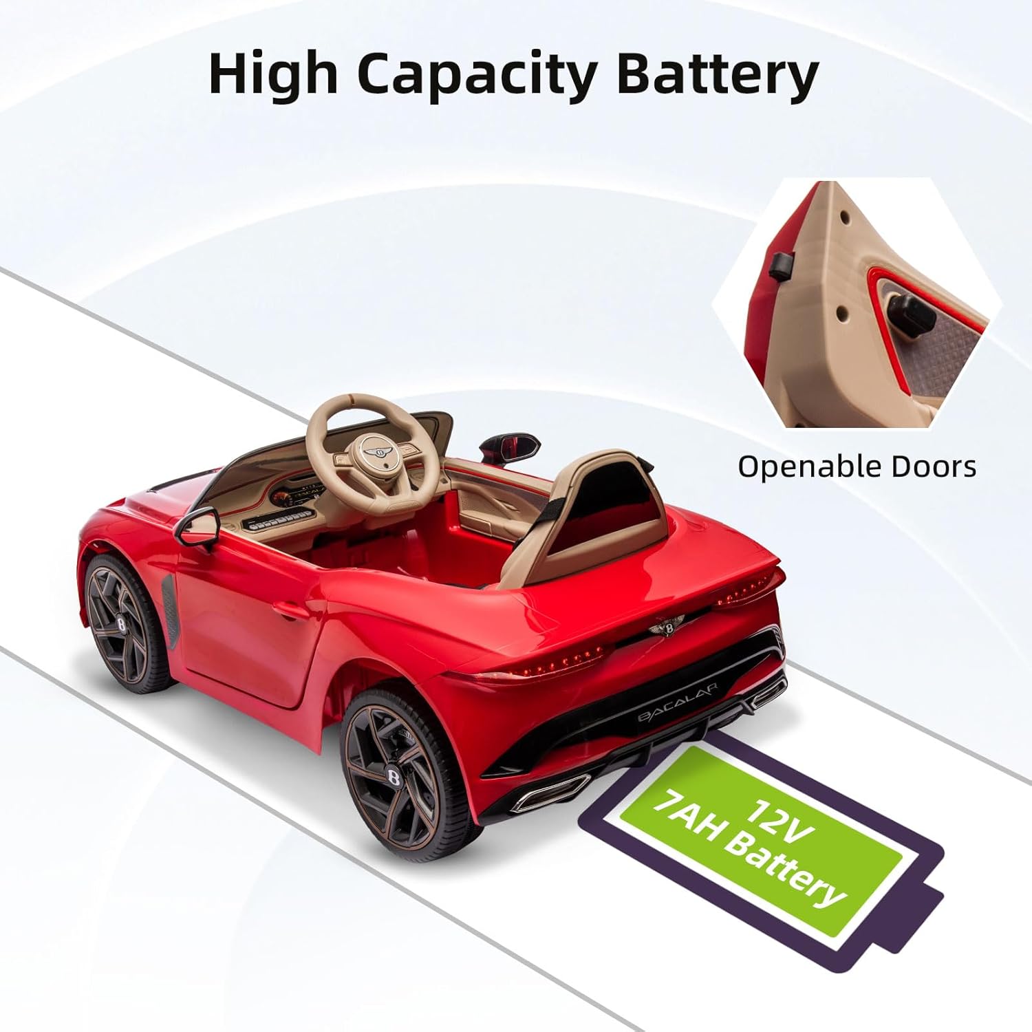 BentleyMulsanne – Auto de paseo para niños de 12 V con control remoto, 3 velocidades, luces LED, música, puertas abiertas, neumáticos que absorben