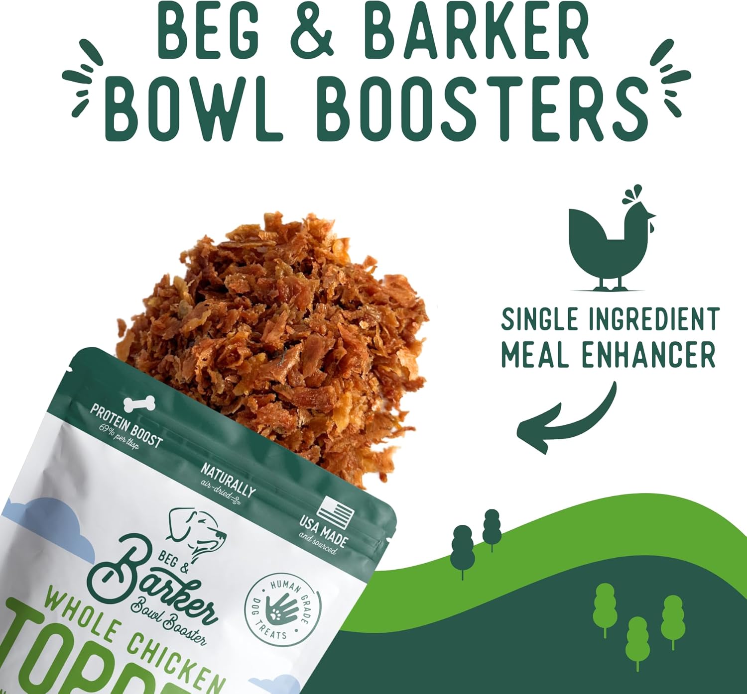 Beg & Barker Toppers de comida de pollo para perros quisquillosos (8 onzas, paquete de 1) – Tazón potenciador con pollo entero – Mezcladores de