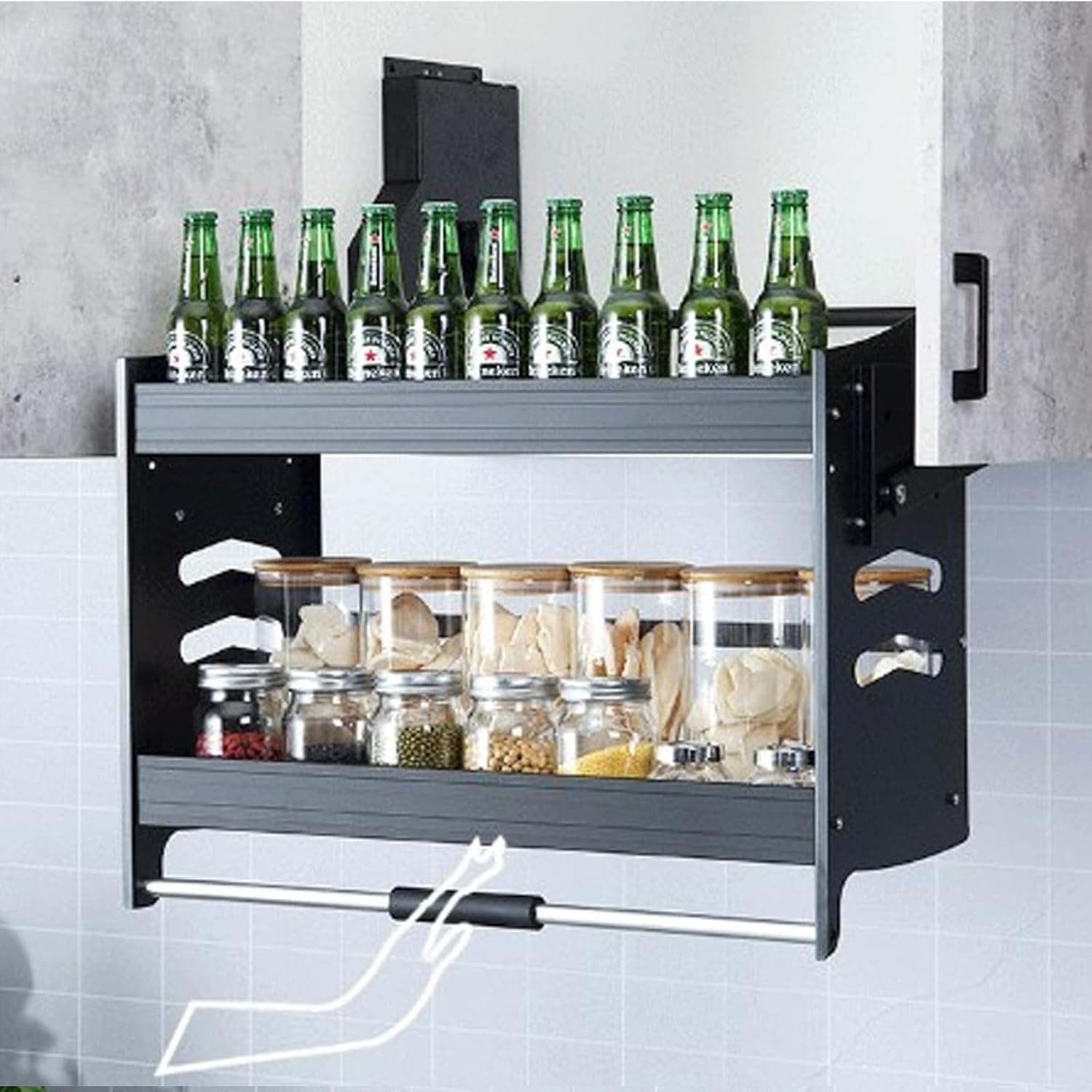 Organizador de gabinete extraíble, estante desplegable de armario de cocina de 2 niveles, estante de pared colgante multifuncional, organizador de