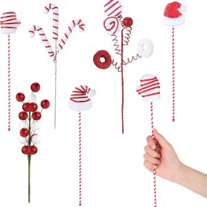 6 púas de adornos de Navidad, decoraciones de árbol de Navidad, guantes de sombrero de Papá Noel, bolas de bayas en palos para árbol de Navidad, 6 púas de adornos de Navidad, decoraciones de árbol de Navidad, guantes de sombrero de Papá Noel, bolas de bayas en palos para árbol de Navidad,